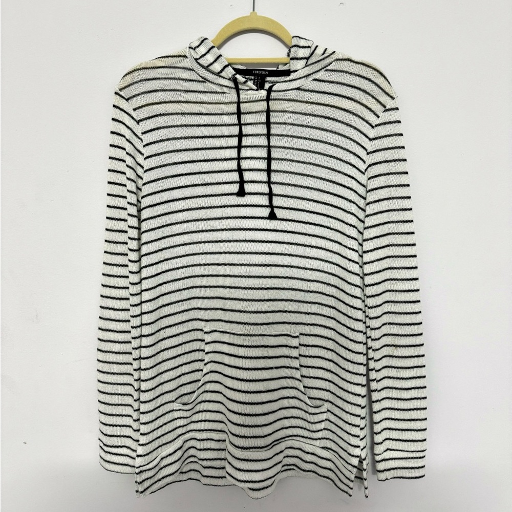 Forever 21 Black and White Striped Hooded Jacket